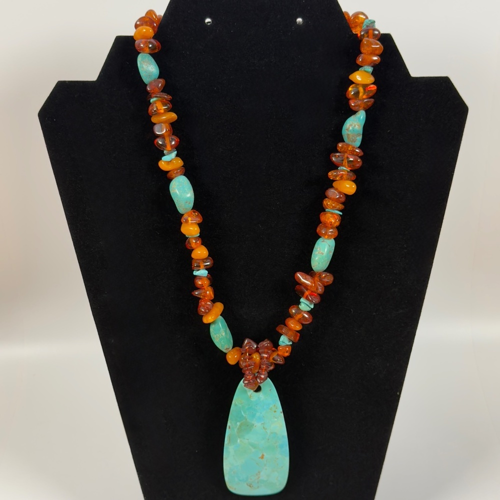 Vintage Peyote Bird Turquoise Pendant Necklace Sterling 925 Southwestern
